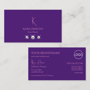 Carte De Visite Violet royal avec logo et bijoux Monogramme