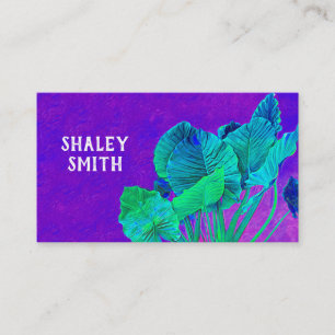 Carte De Visite violet vif avec vert feuille art nature