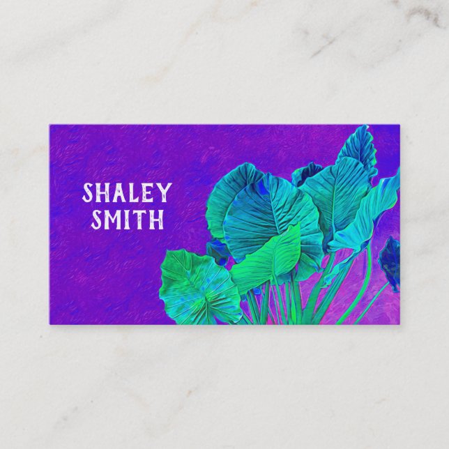 Carte De Visite violet vif avec vert feuille art nature (Devant)