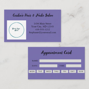 Carte de visite violette pour rendez-vous avec log