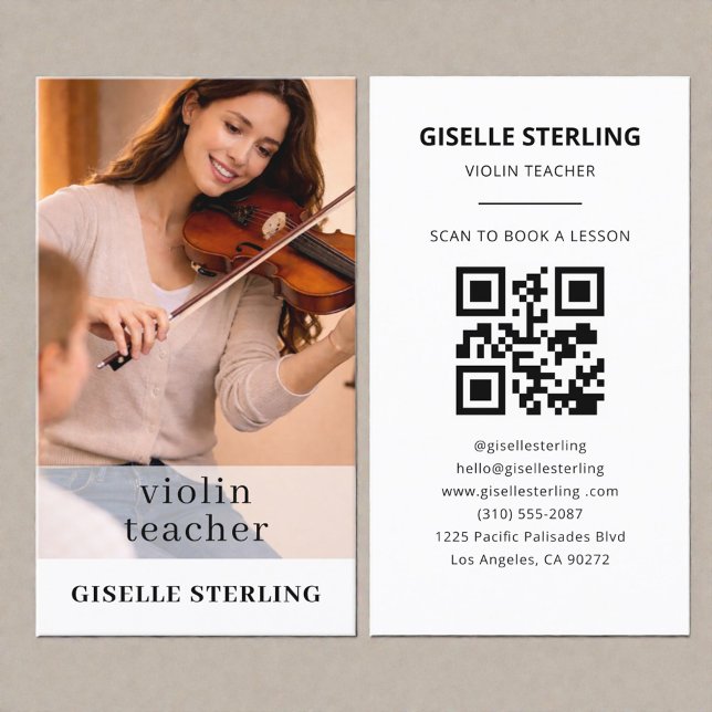 Carte De Visite Violin Teacher QR Code Photo (Créateur téléchargé)