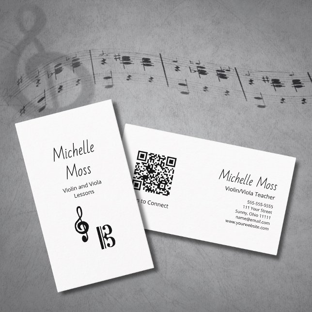 Carte De Visite Violin Viola Professional Music Lessons Simple  (Créateur téléchargé)