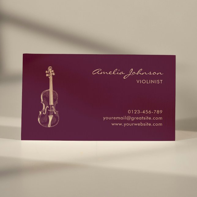 Carte De Visite Violon Bourgogne Élégant professeur de musique pro (Créateur téléchargé)