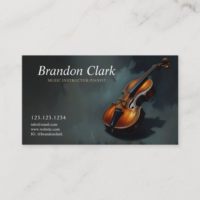 Carte De Visite Violon élégant sur un musicien Arrière - plan fonc (Devant)