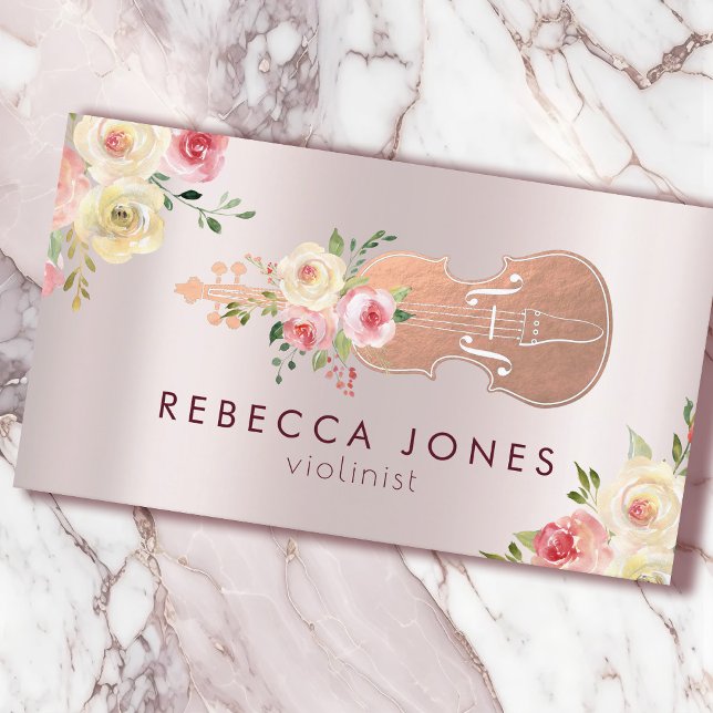 carte de visite violoniste floral aquarelle (Créateur téléchargé)