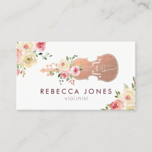 carte de visite violoniste floral aquarelle