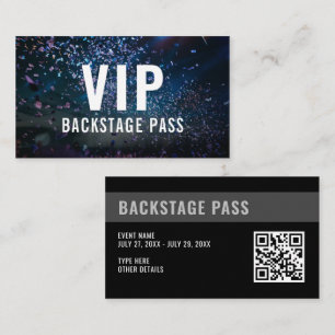 Carte De Visite VIP Backstage Pass QR Code, événement photo