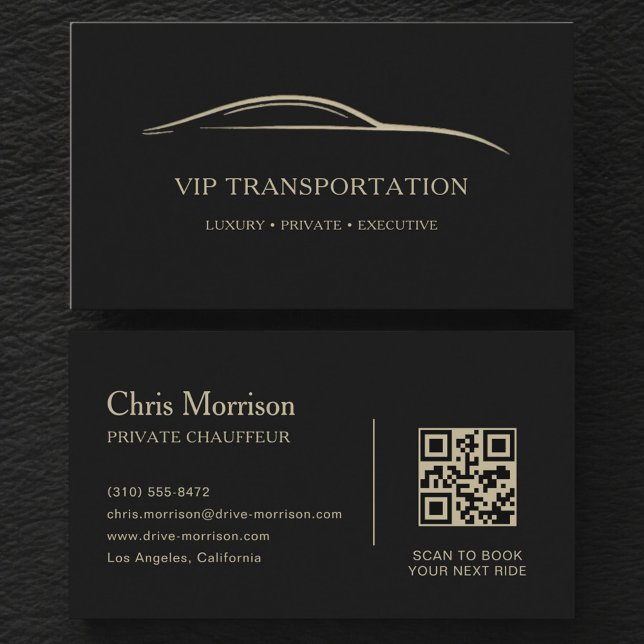Carte De Visite VIP Transportation QR Code Black & Gold (Créateur téléchargé)