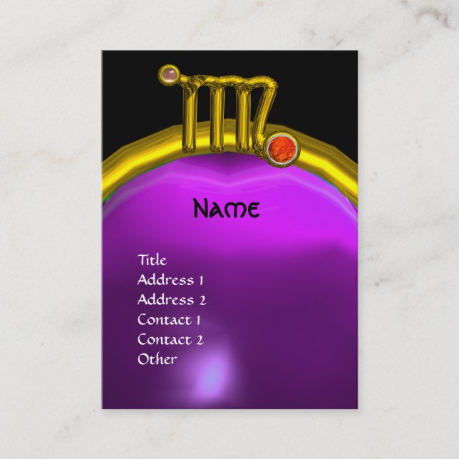 CARTE DE VISITE VIRGO / GOLD ZODIAC SIGNE JEWEL PURPLE GEM MONOGRA (Devant)