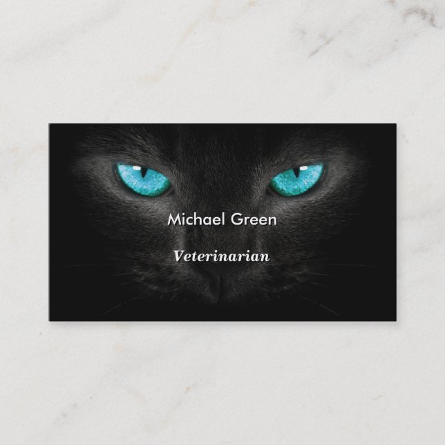 Carte De Visite Visage de chat noir avec des yeux de turquoise (Devant)