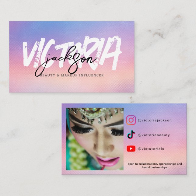 Carte De Visite Vlogger de maquillage personnalisées Influenceur I (Devant / Derrière)