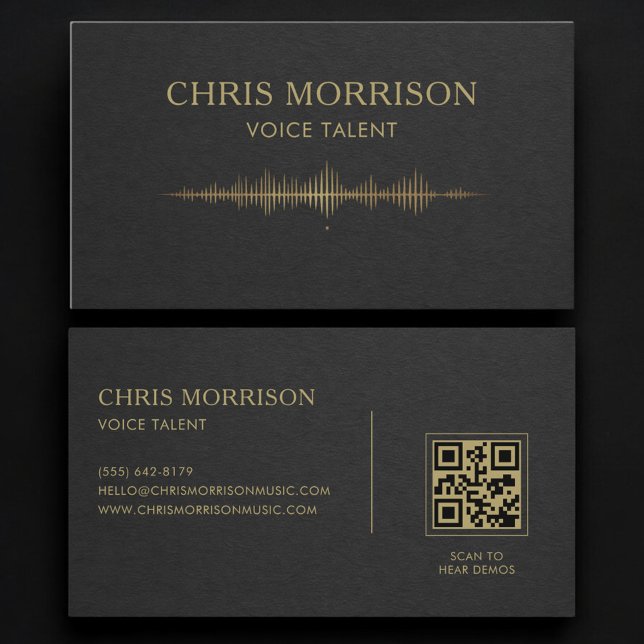 Carte De Visite Voice Talent Black Gold QR Code (Créateur téléchargé)