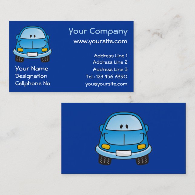 Carte De Visite Voiture de dessin animé bleu (Devant / Derrière)