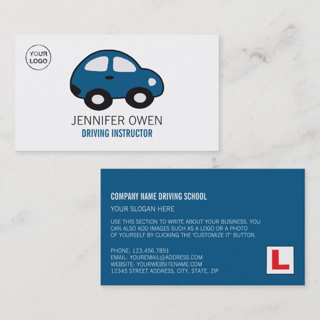 Carte De Visite Voiture de dessin, École de conduite, Instructeur (Devant / Derrière)