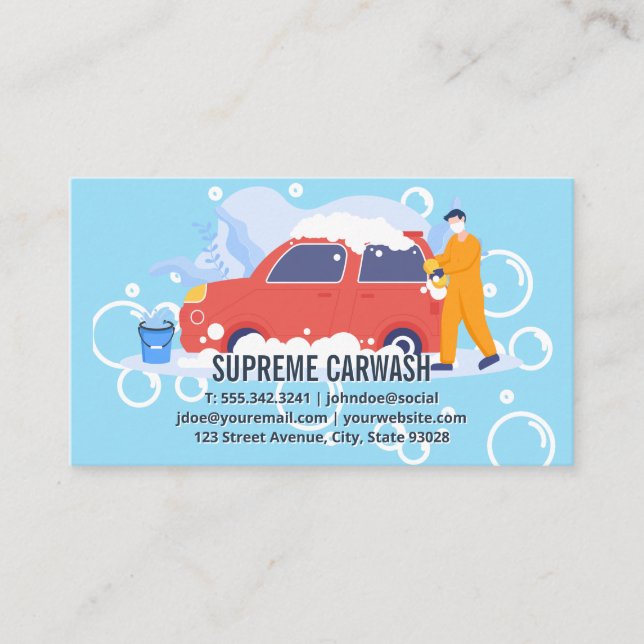 Carte De Visite Voiture de nettoyage des travailleurs | Bulles de  (Devant)