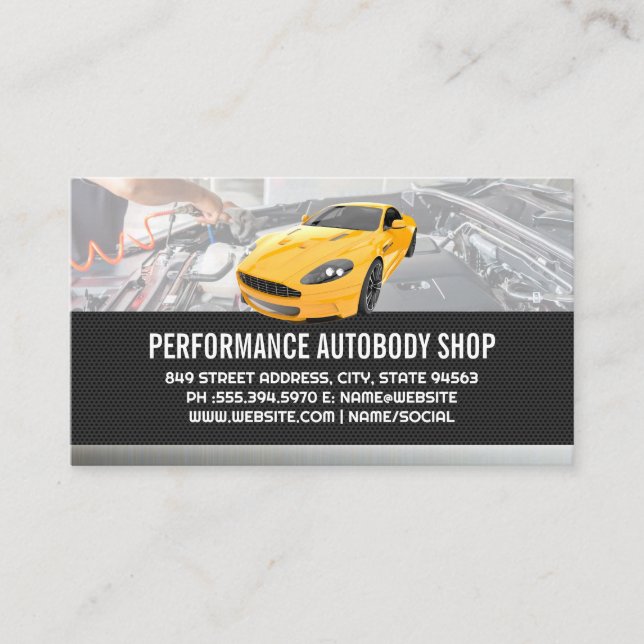 Carte De Visite Voiture de sport jaune | Services mécaniques (Devant)