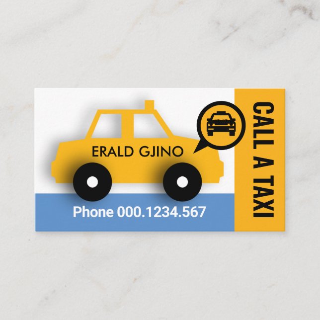 Carte De Visite Voiture De Taxi Jaune À L'Appel (Devant)
