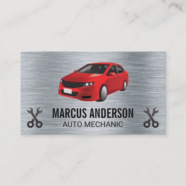 Carte De Visite Voiture rouge | Wrenches | Métallique (Devant)