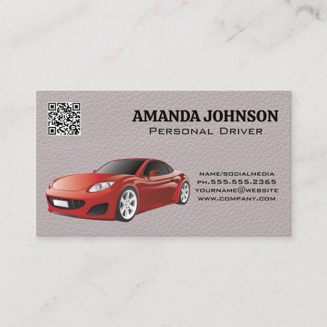 Carte De Visite Voiture sport rouge | Cuir | Code QR (Devant)