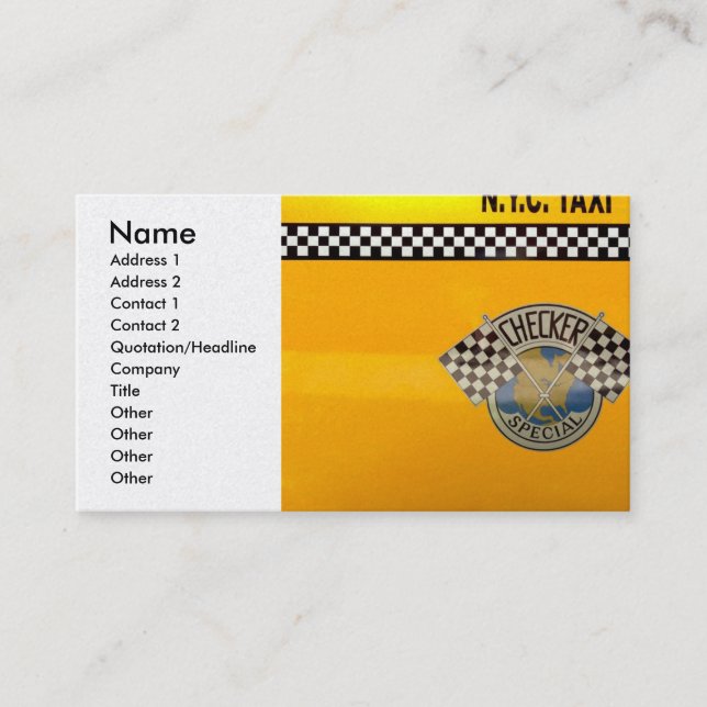 Carte De Visite Voiture - ville - taxi de NYC (Devant)