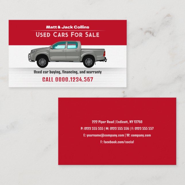 Carte De Visite Voitures D'Occasion À Vendre | Services de pièces (Devant / Derrière)