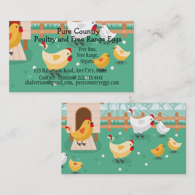 Carte De Visite Volaille, Oeufs De La Ferme De Poulet Coup Gratuit (Devant / Derrière)