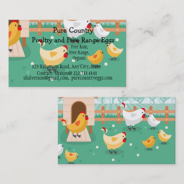 Carte De Visite Volaille, Oeufs De La Ferme De Poulet Coup Gratuit (Devant / Derrière)