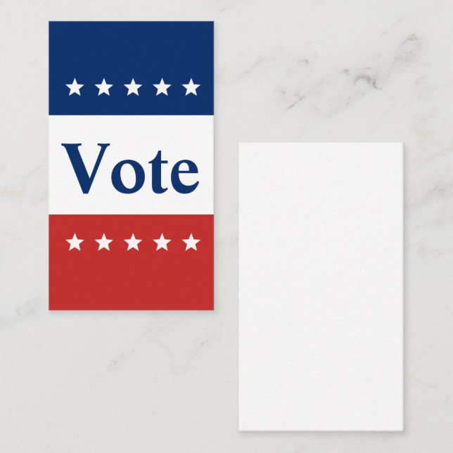 Carte De Visite Vote Texte Rouge Blanc et Bleu avec étoiles (Devant / Derrière)