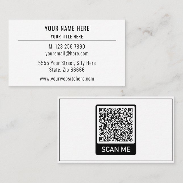 Carte De Visite Votre code QR Nom Contact Info Simple Personnalisé (Devant / Derrière)