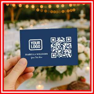 Carte De Visite Votre Logo Ici Code QR Simple Moderne Bleu Marine