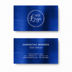 Carte De Visite Votre logo ici Faux bleu marine royal ombré feuill