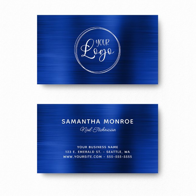 Carte De Visite Votre logo ici Faux Royal Navy Blue Ombre Foil (Your Logo Here Faux Royal Navy Blue Ombre Foil Business Card)