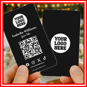 Carte De Visite Votre logo ici Noir Moderne   Code QR simple