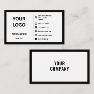 Carte De Visite Votre logo promotionnel personnalisé noir et blanc