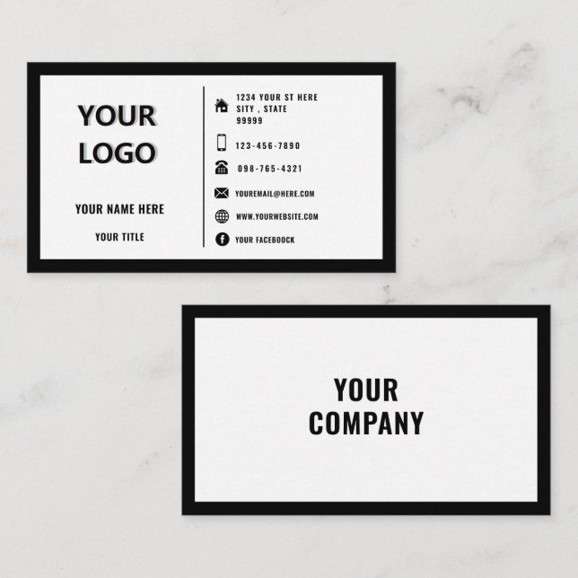 Carte De Visite Votre logo promotionnel personnalisé noir et blanc (Devant / Derrière)