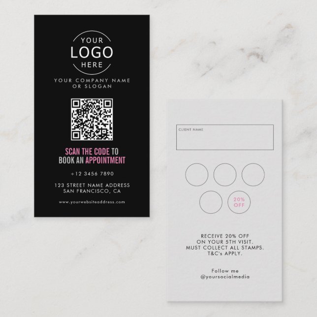 Carte De Visite Votre propre logo Salon de Beauté QR Code Loyauté  (Devant / Derrière)