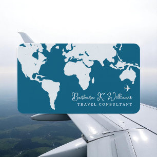 Carte De Visite Voyage Consultant Worldmap bleu
