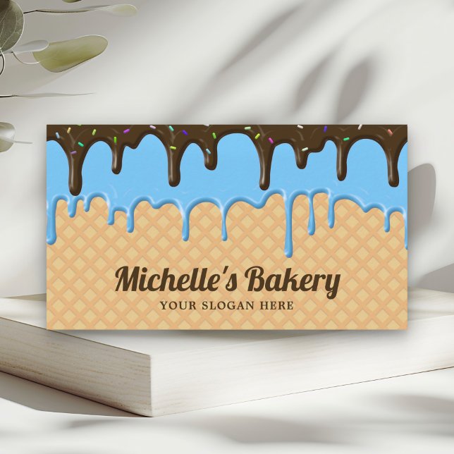 Carte De Visite Waffle Blue Frosting Dristing Pâtisserie Chef boul (Créateur téléchargé)