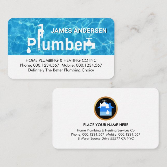 Carte De Visite Water Surface Special Plumber Signage (Devant / Derrière)