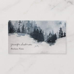 Carte De Visite Watercolor Adventure Woodland Winter Pine Forest
