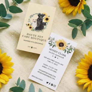 Carte De Visite Watercolor Chiens Tournesol Floral Wreath Pet Care