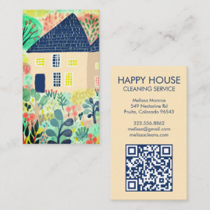 Carte De Visite Watercolor House Nettoyage Jardin Jardin QR Code