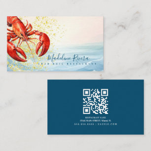 Carte De Visite Watercolor Lobster Restaurant Crawfish