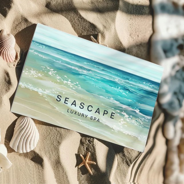 Carte De Visite Watercolor Ocean Waves Tropical Beach (Créateur téléchargé)