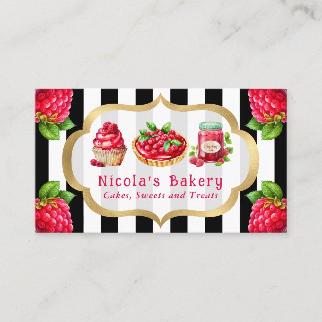 Carte De Visite Watercolor Raspberry Cakes and Jam Bakery (Devant)