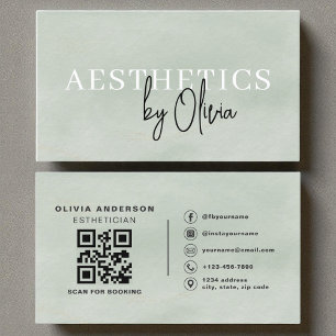 Carte De Visite Watercolor Sage Green Skin Code QR