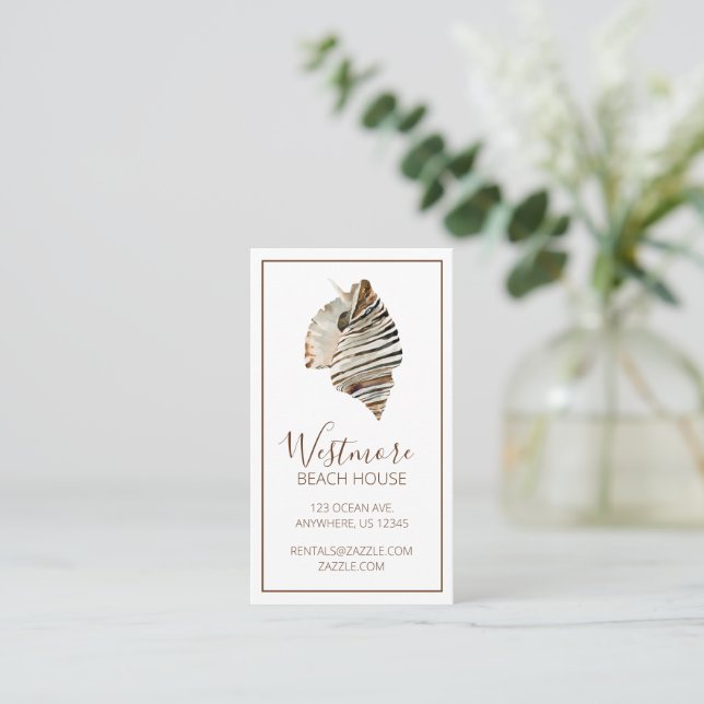 Carte De Visite Watercolor Seashell Beach House (Debout devant)