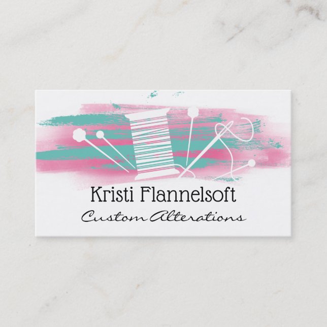 Carte De Visite Watercolor sewing notions seamstress business card (Devant)