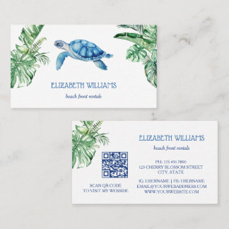 Carte De Visite  Watercolor Turtle Tropical Leaves