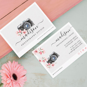 Carte De Visite Watercolor Vintage Camera & Florals Photography